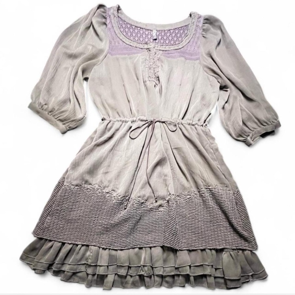 Free People Army Green Dress with Lace detail & Tie Waist, L
